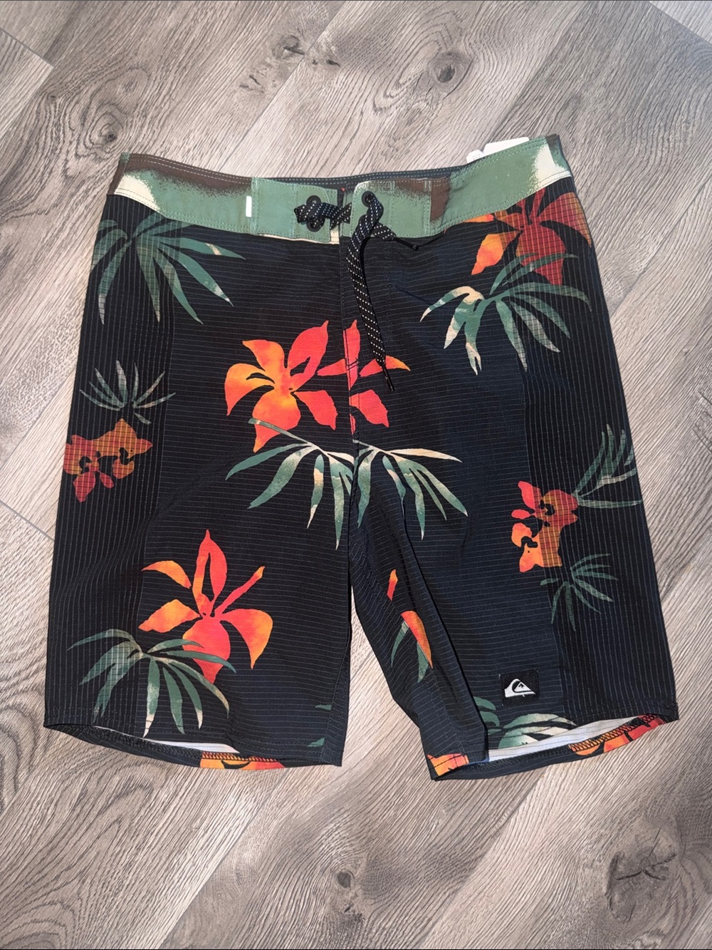 Quiksilver Black Boardshorts with Orange Floral Print